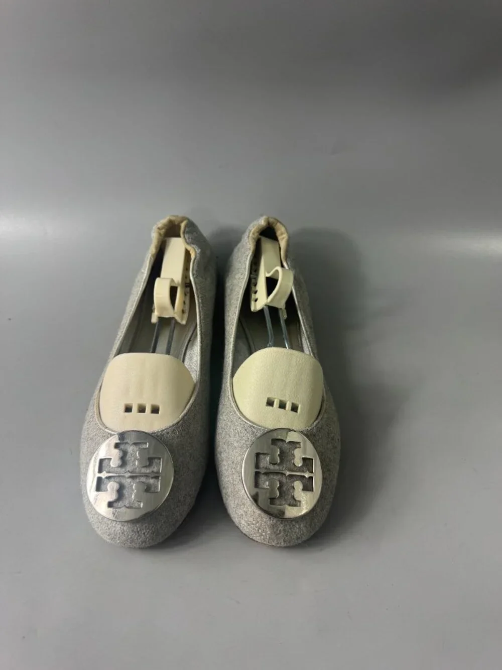 Tory Burch Reva Gray Silver Wool Ballet Flats Shoes, Size 7